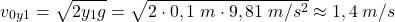 \[v_{0y1}=\sqrt{2y_{1}g}=\sqrt{2\cdot 0,1\;m\cdot 9,81\;m/s^2}\approx 1,4\;m/s\]