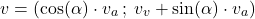 \[v=(\cos(\alpha)\cdot v_a\:;\:v_v+\sin(\alpha)\cdot v_a)\]