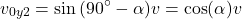 \[v_{0y2}=\sin{(90^\circ -\alpha)}v=\cos(\alpha)v\]