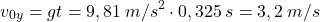 \[v_{0y}=gt=9,81\:m/s^2\cdot 0,325\:s=3,2\:m/s\]